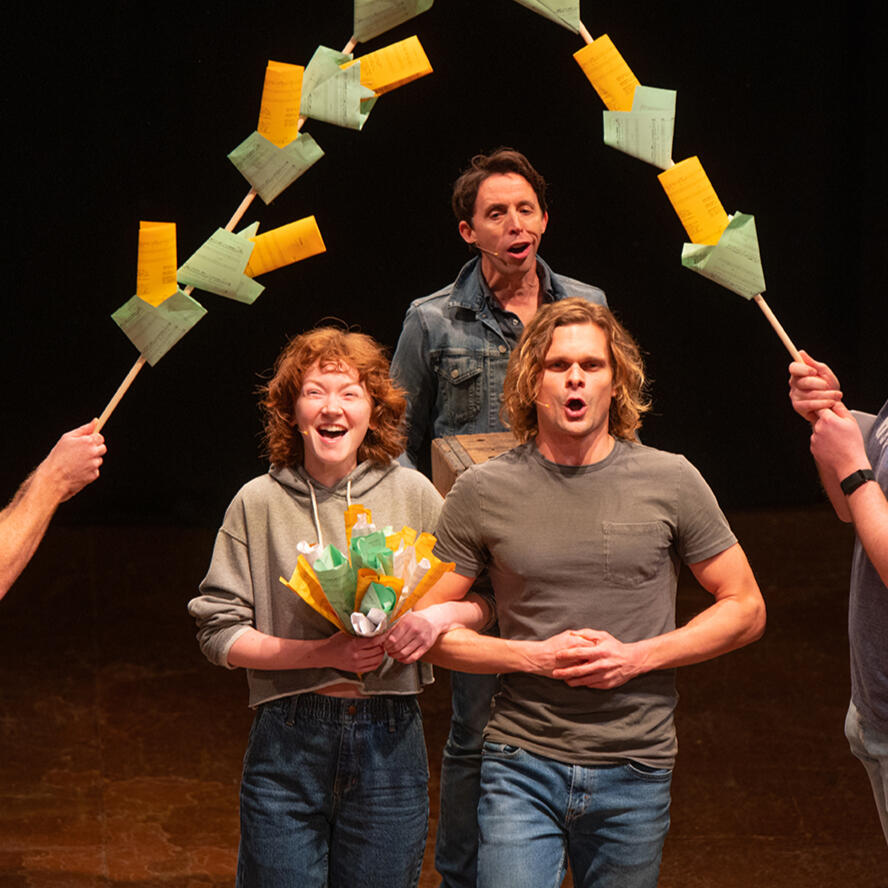 Caroline Innerbichler, Andrew Durand and Kevin Cahoon in "Shucked" during a pre-Broadway residency at the Eugene O'Neill Theater Center.
